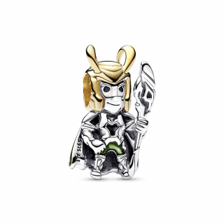 Privjesak Marvel Loki od čistog srebra  sa 14k pozlatom sa providnim zelenim i crnim emajlom 