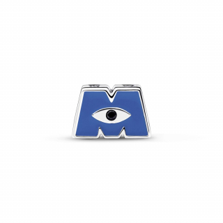 Privjesak Disney Pixar Monsters Inc logo od čistog srebra sa plavim emajlom i crnim kristalom 