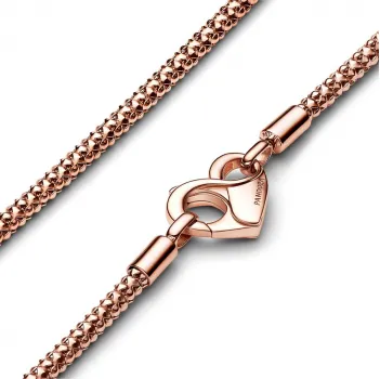 Ogrlica od lančića sa klinovima sa 14k roze pozlatom i kopčom u obliku srca 