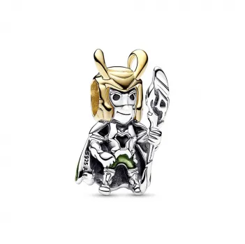 Privjesak Marvel Loki od čistog srebra  sa 14k pozlatom sa providnim zelenim i crnim emajlom 