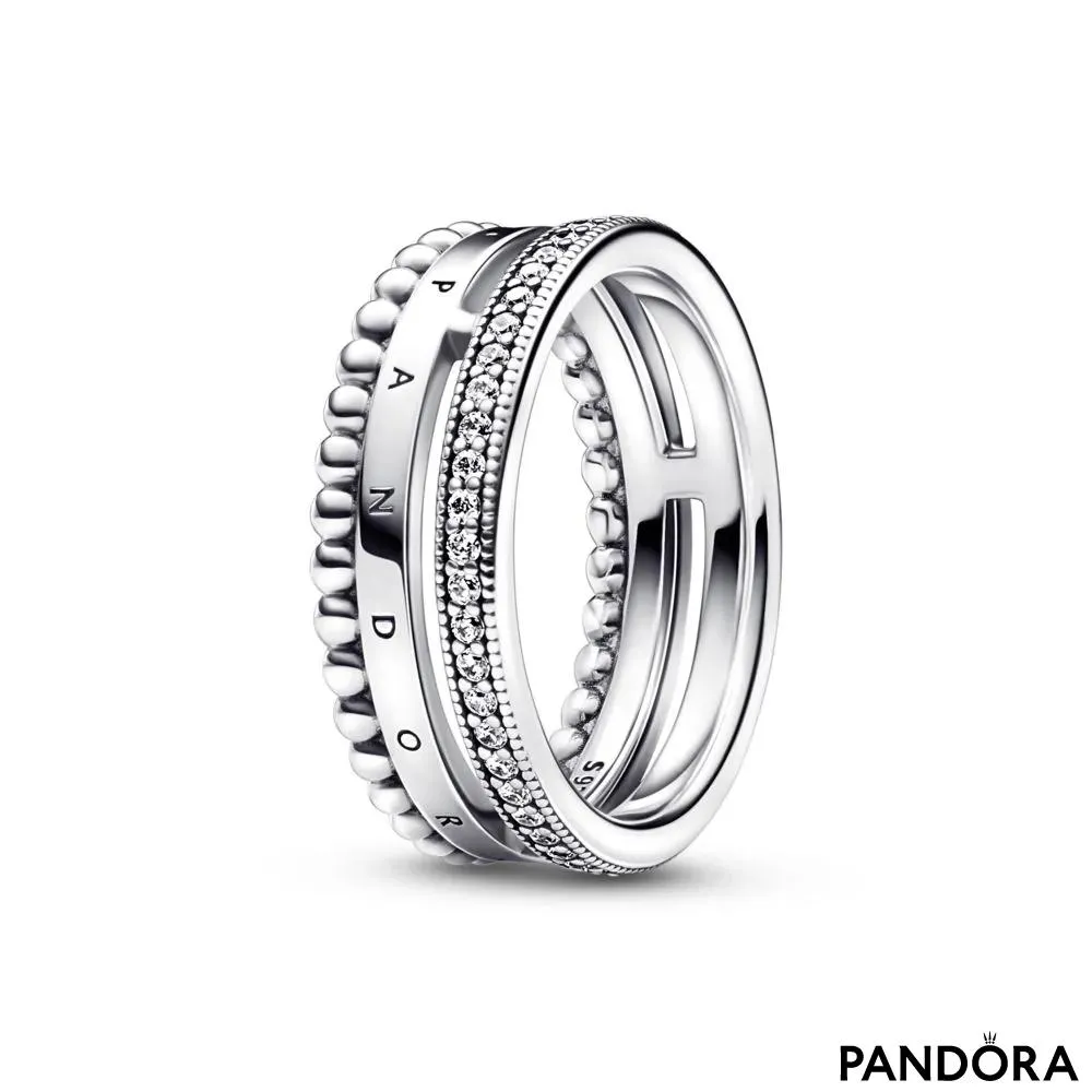 Prsten Pandora Signature logo pavé i perlice 